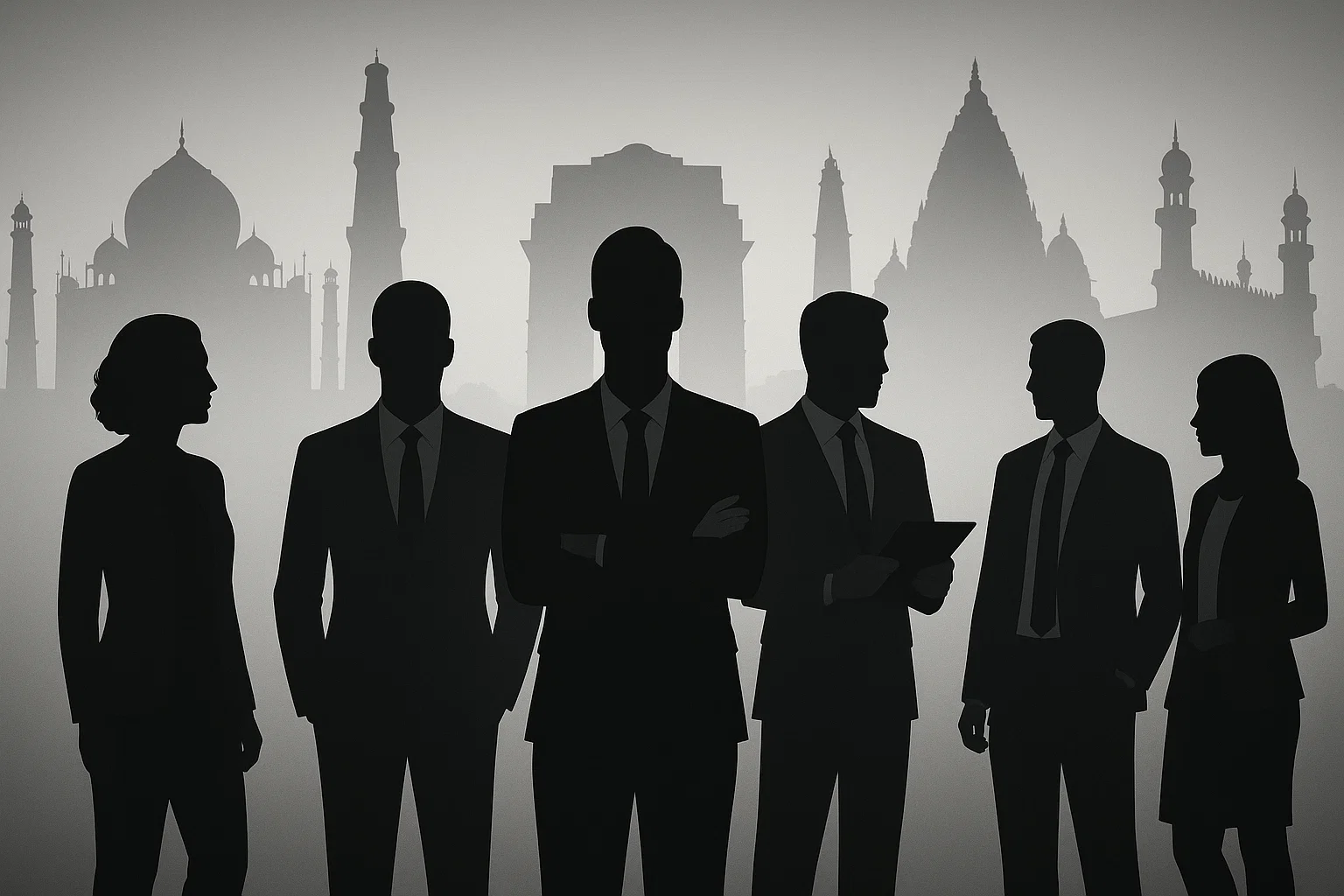 Exhibition lounge area with white chairs and decorative panels